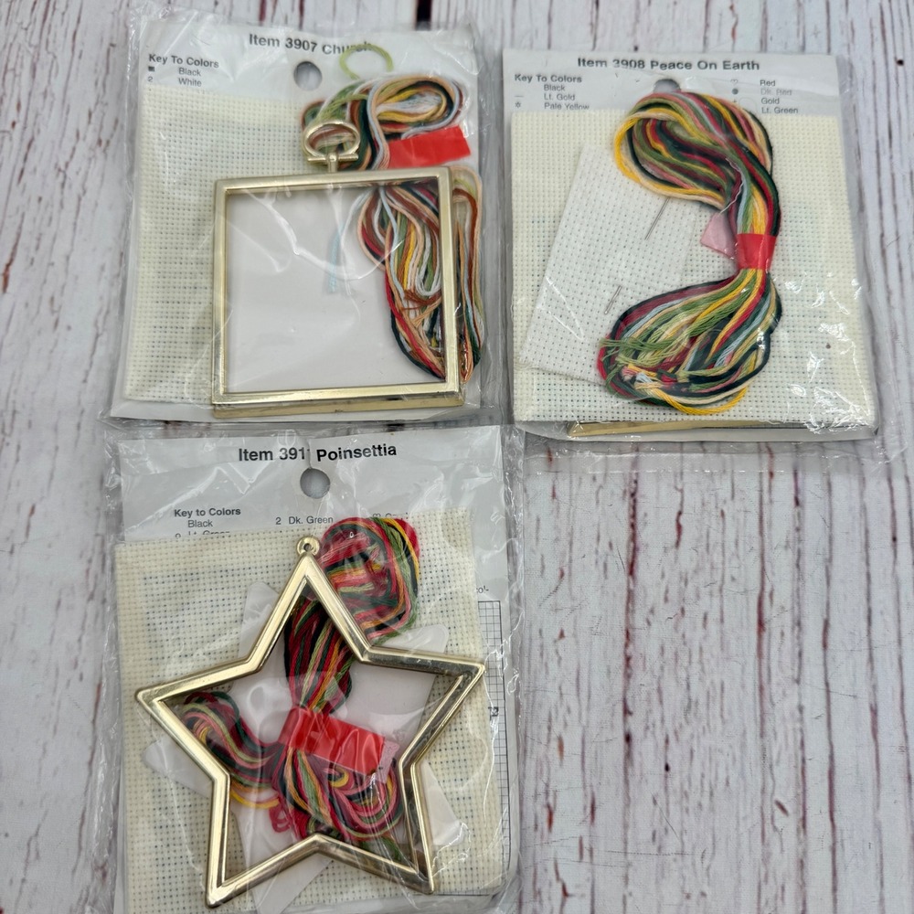 NeedleMagic Stitch N Frame Counted Cross Stitch Ornament Kits Set of 4 Christmas - Picture 2 of 5